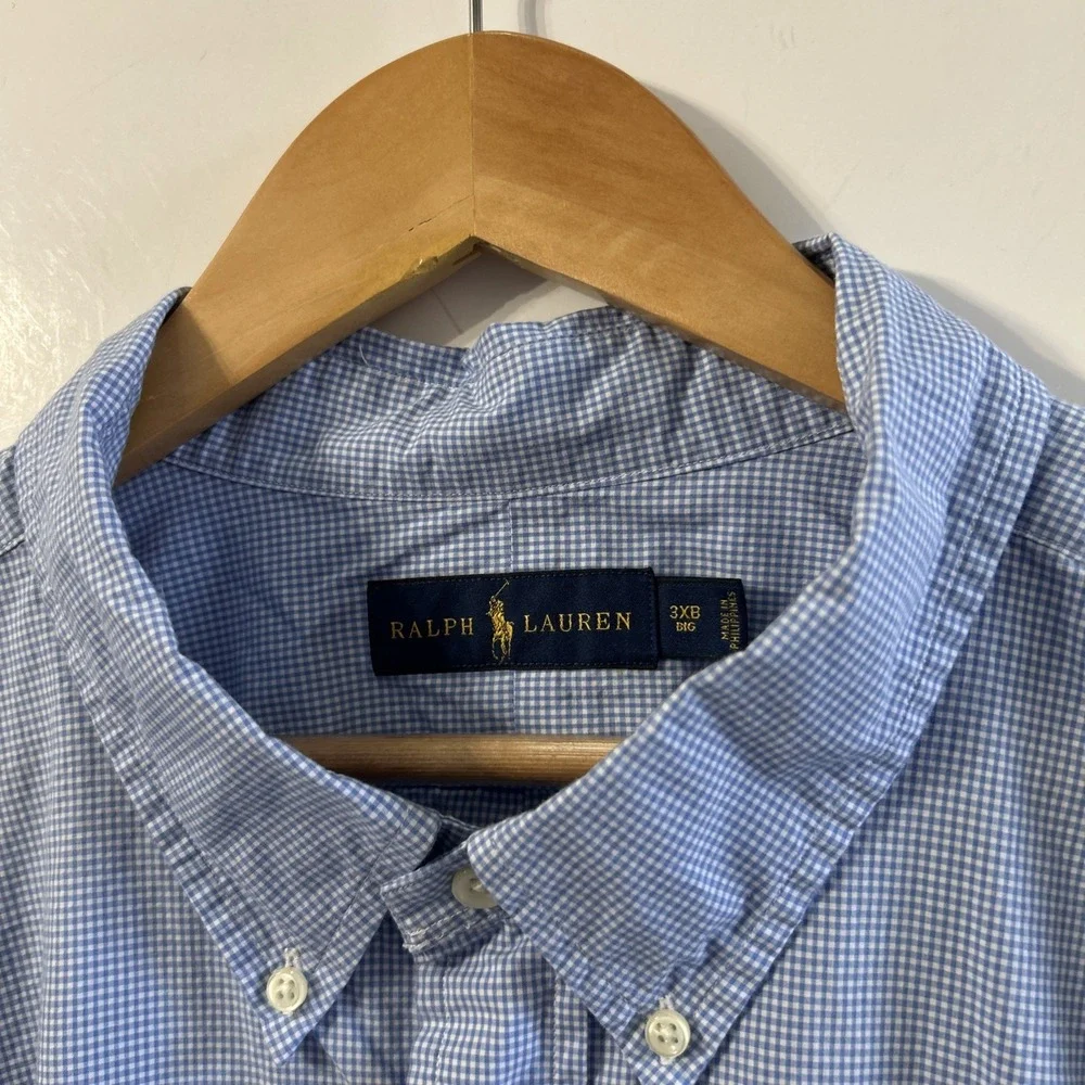 Mens Ralph Lauren Big & Tall L/S Button Down Shirt Blue White Check 3XB Clean